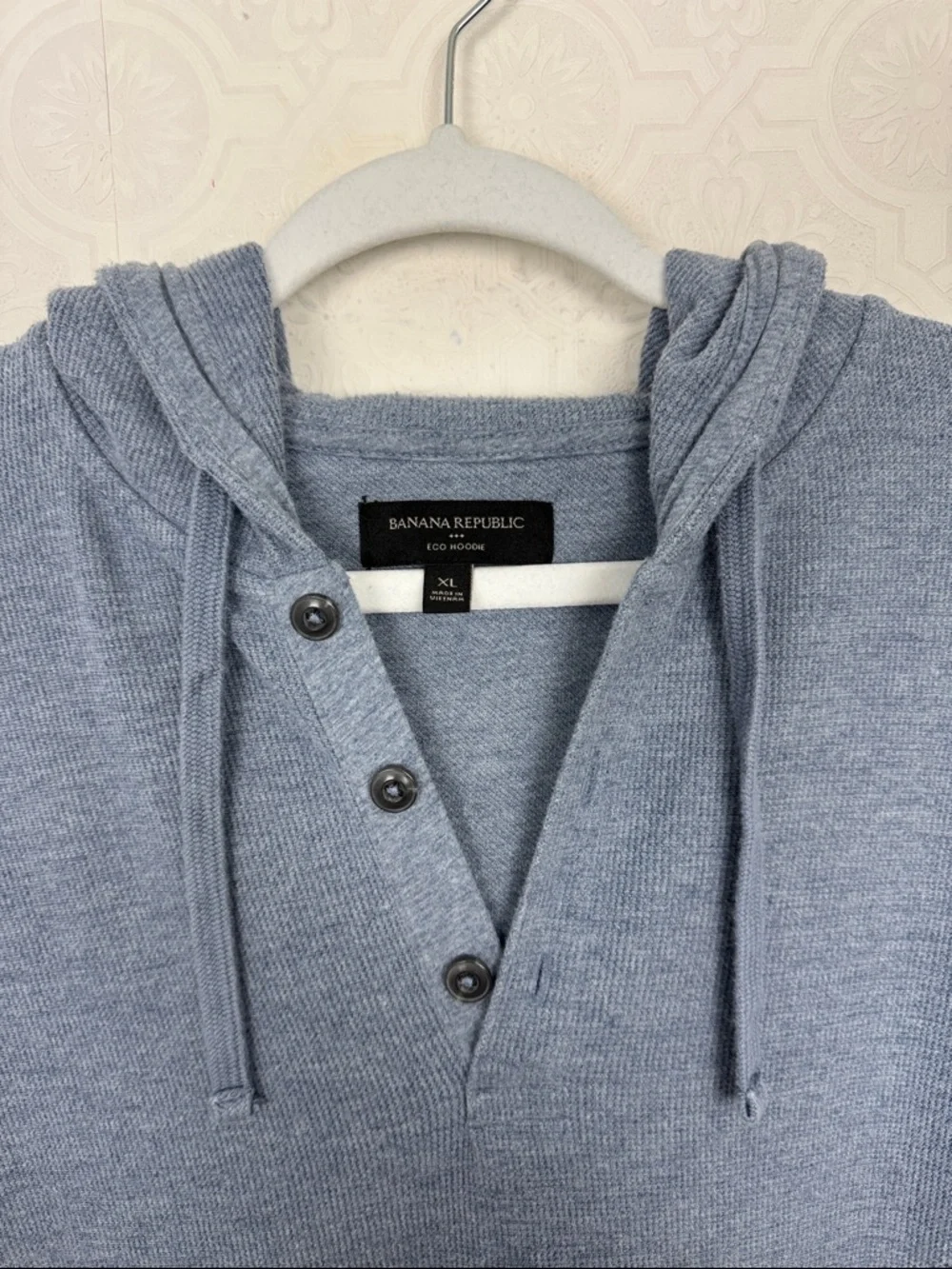 Banana Republic Eco Hoodie Mens XL Blue Knit Pullover Henley Hooded‎ Sweater